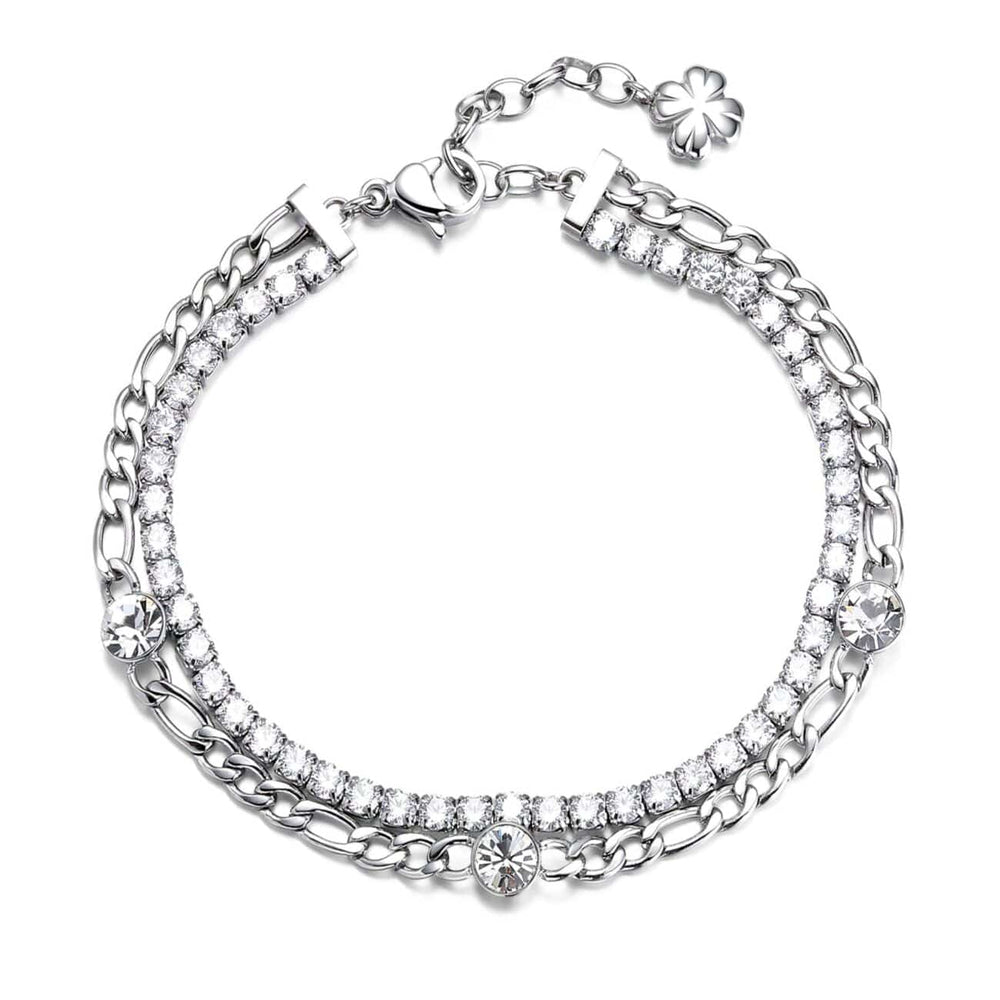 BRC-SS Stainless Steel Double Bracelet with  Crystal Line