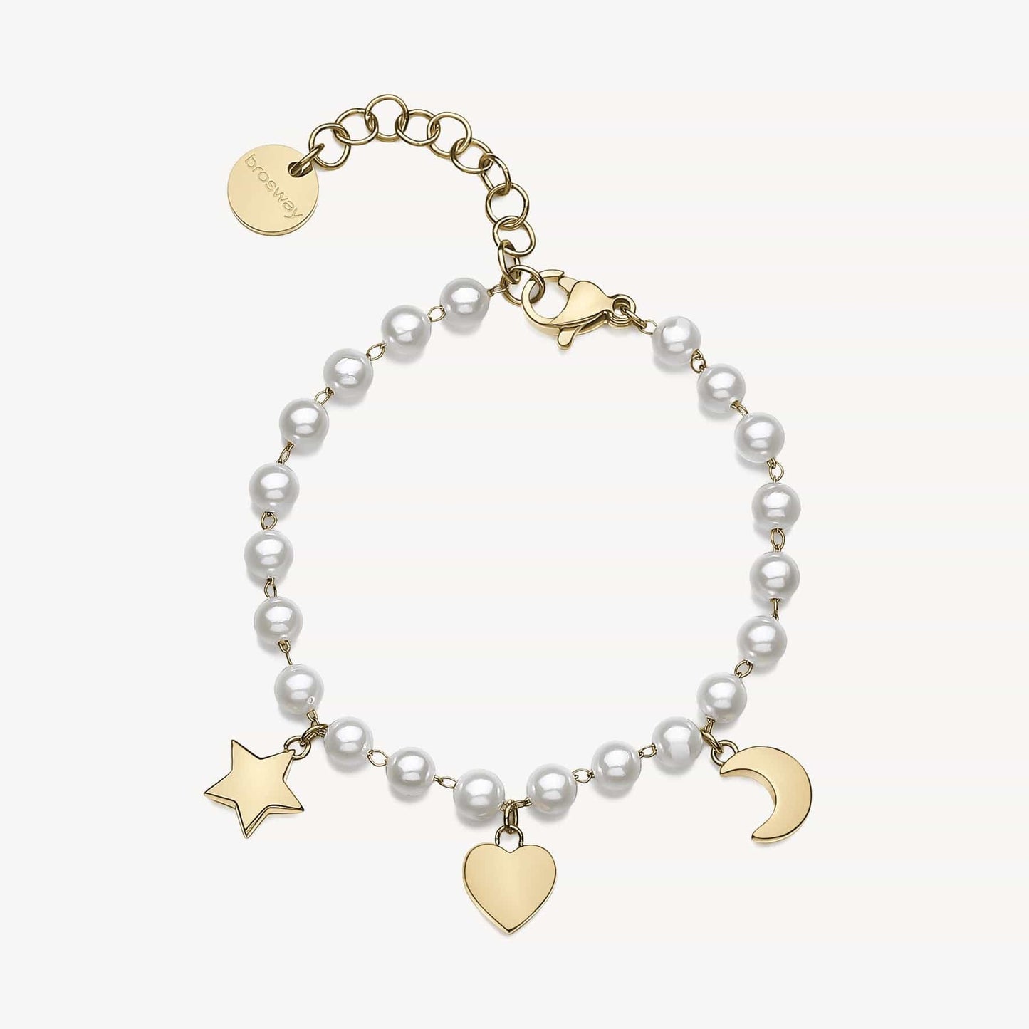 Stainless Steel Gold Tone Bracelet with Crystal Pearls with Moon