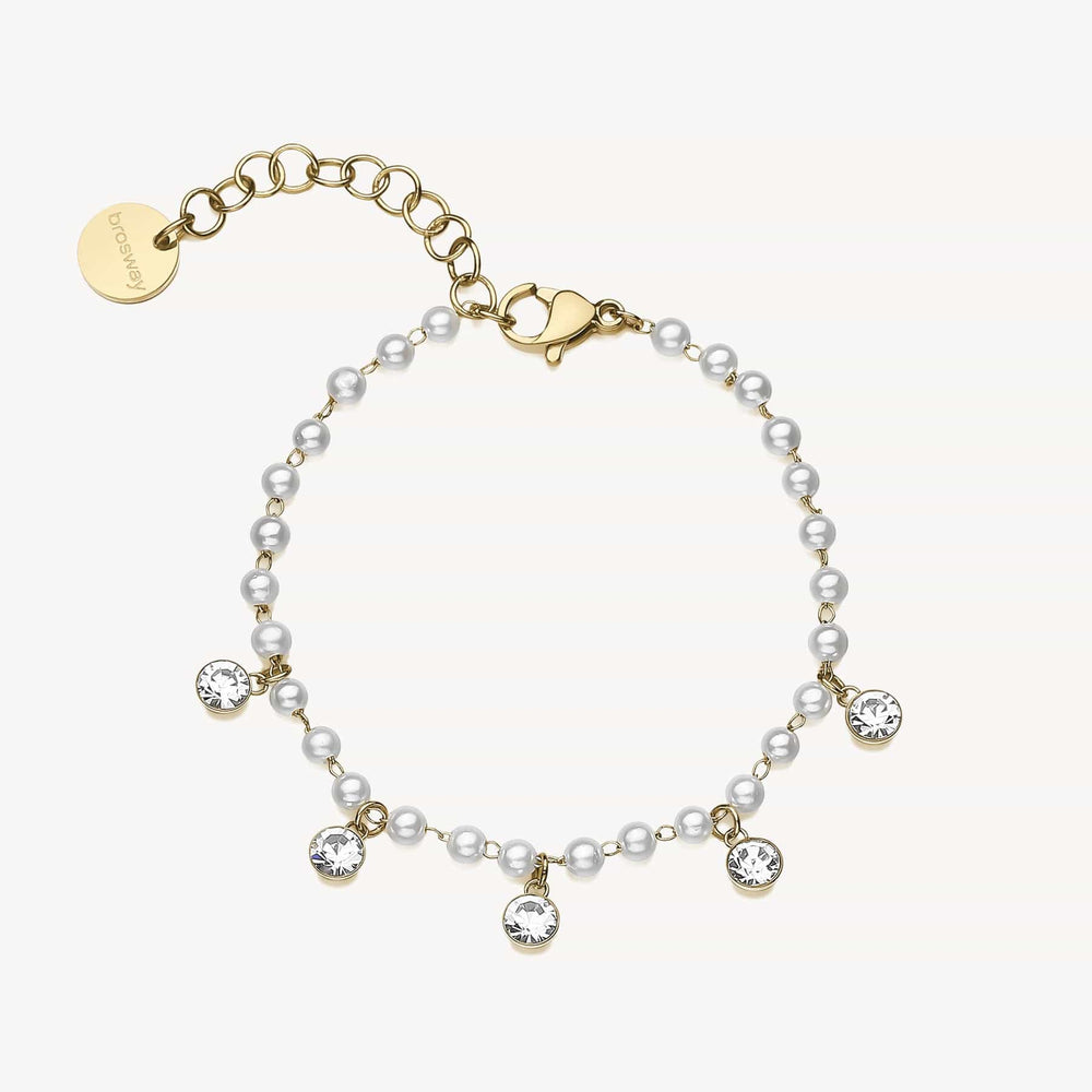 
                      
                        BRC-SS Stainless Steel Gold Tone Bracelet with Crystals & Shell-Pearls
                      
                    