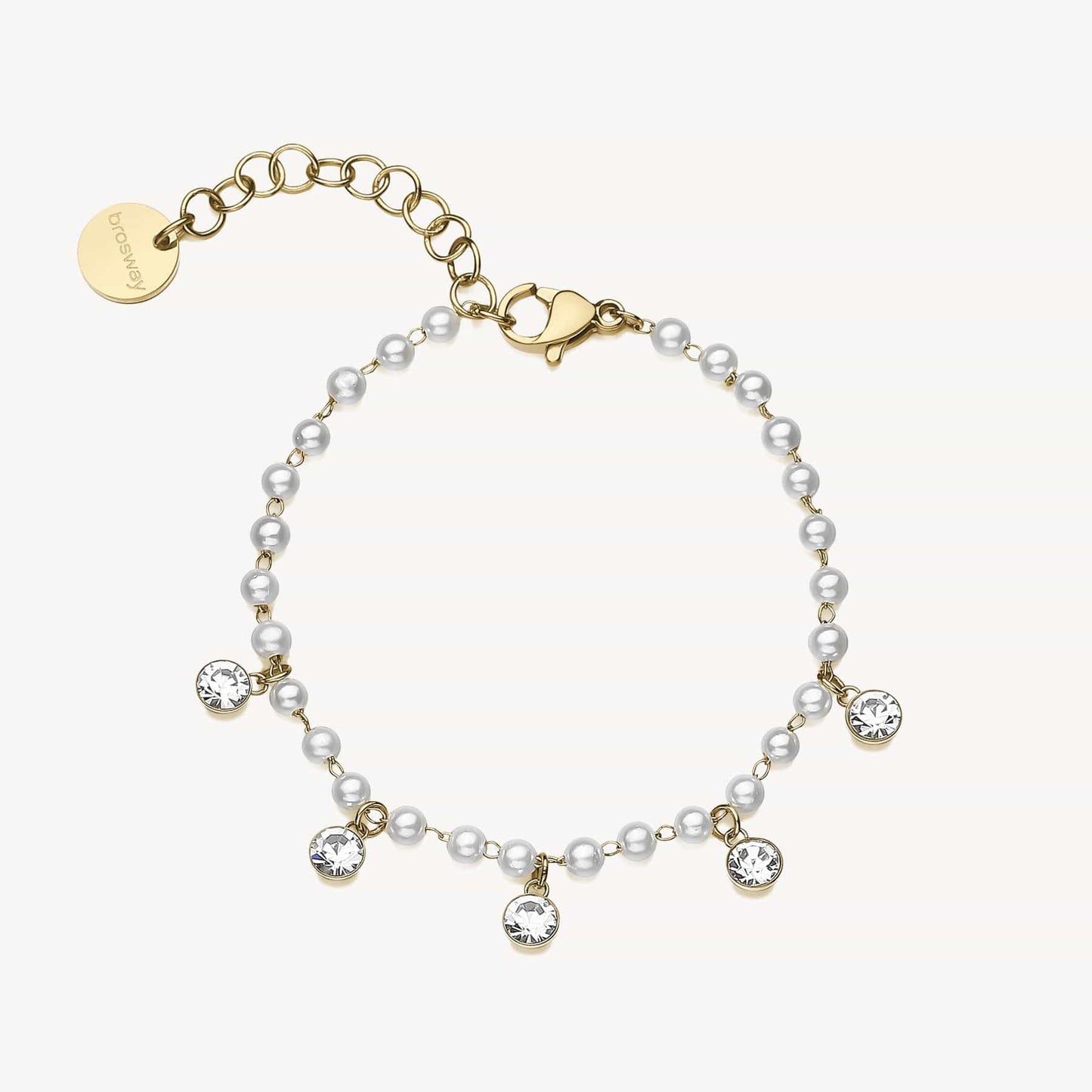 BRC-SS Stainless Steel Gold Tone Bracelet with Crystals & Shell-Pearls