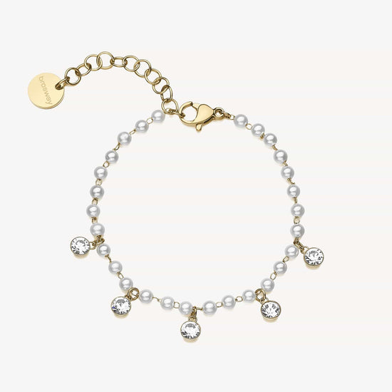 BRC-SS Stainless Steel Gold Tone Bracelet with Crystals & Shell-Pearls