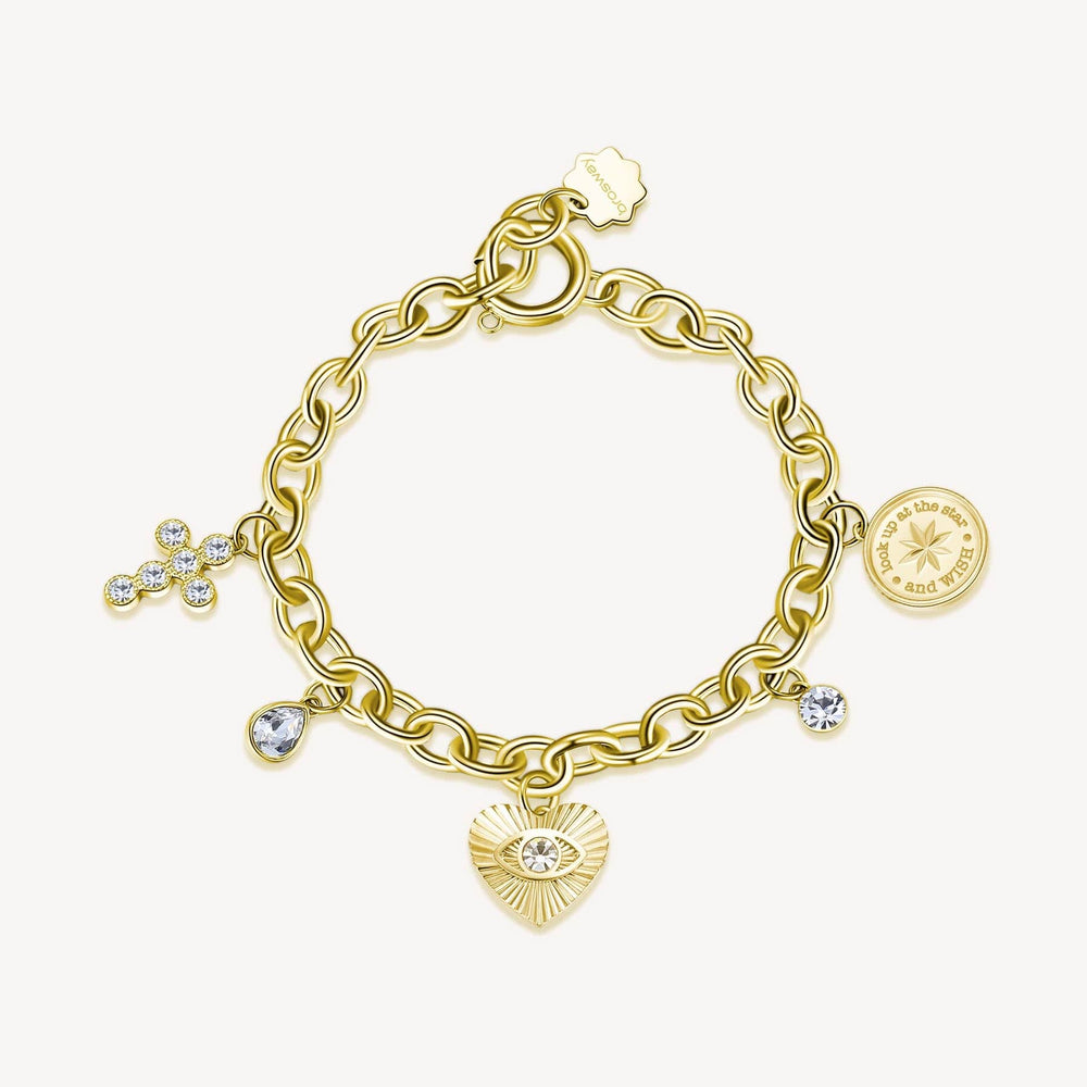 BRC-SS Stainless Steel Gold Tone Chakra Bracelet - Heart