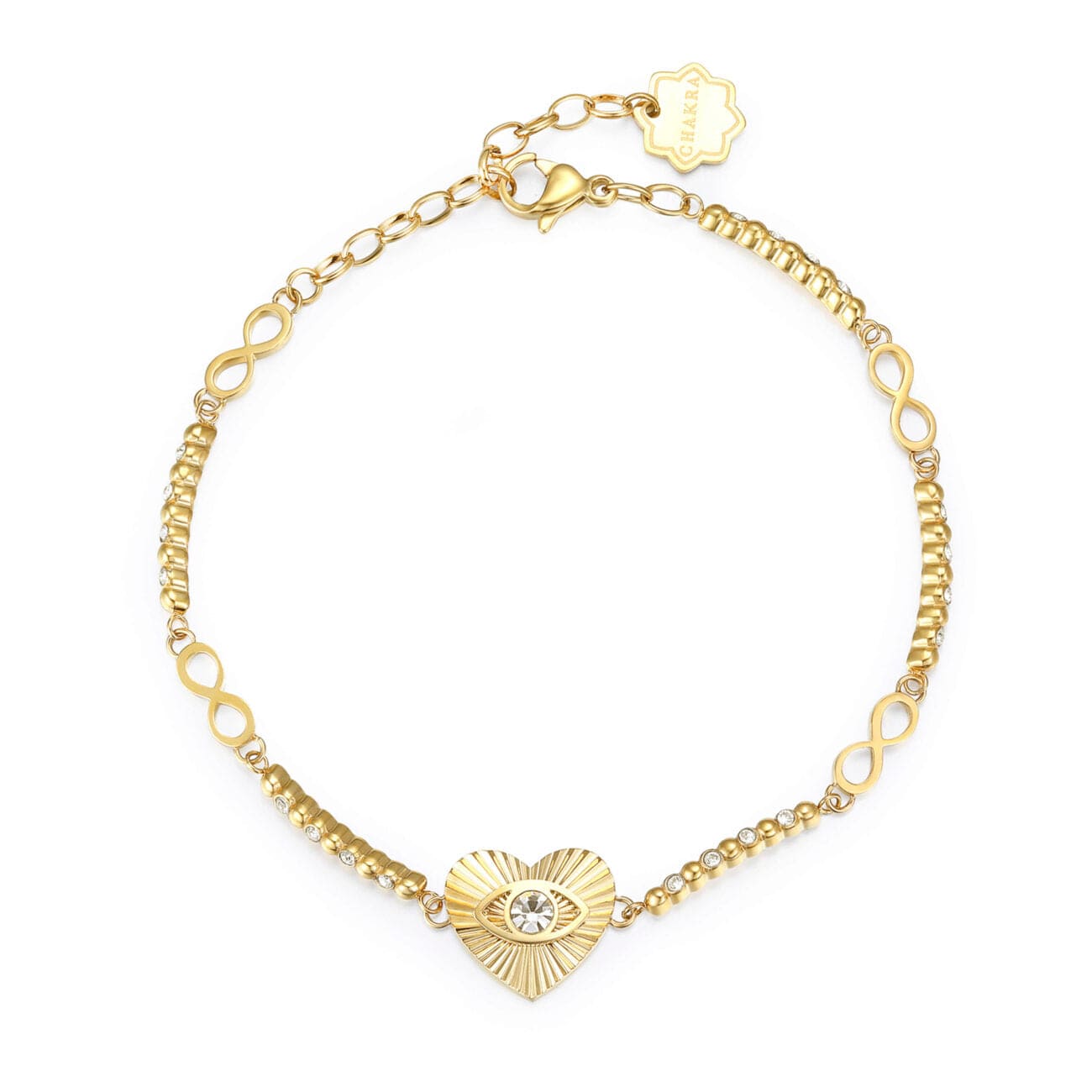 BRC-SS Stainless Steel Gold Tone Chakra Bracelet - Heart