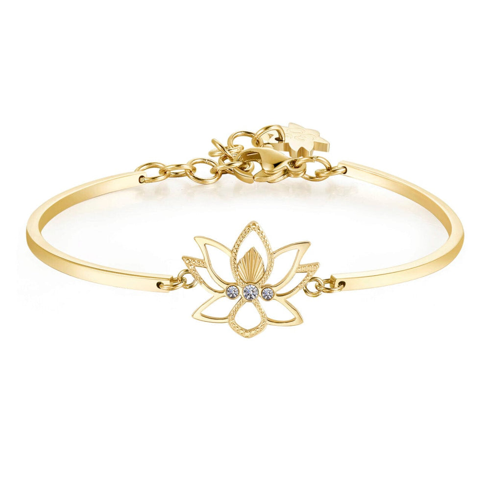 
                      
                        BRC-SS Stainless Steel Gold Tone Chakra Bracelet - Lotus Flower
                      
                    