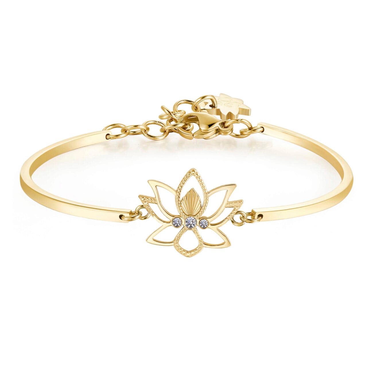 BRC-SS Stainless Steel Gold Tone Chakra Bracelet - Lotus Flower