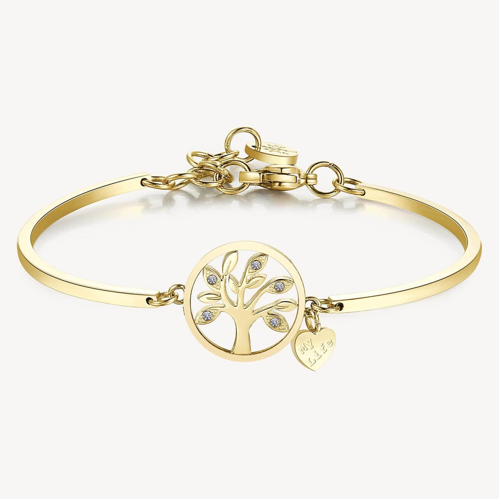 BRC-SS Stainless Steel Gold Tone Chakra Bracelet - Tree Of Life