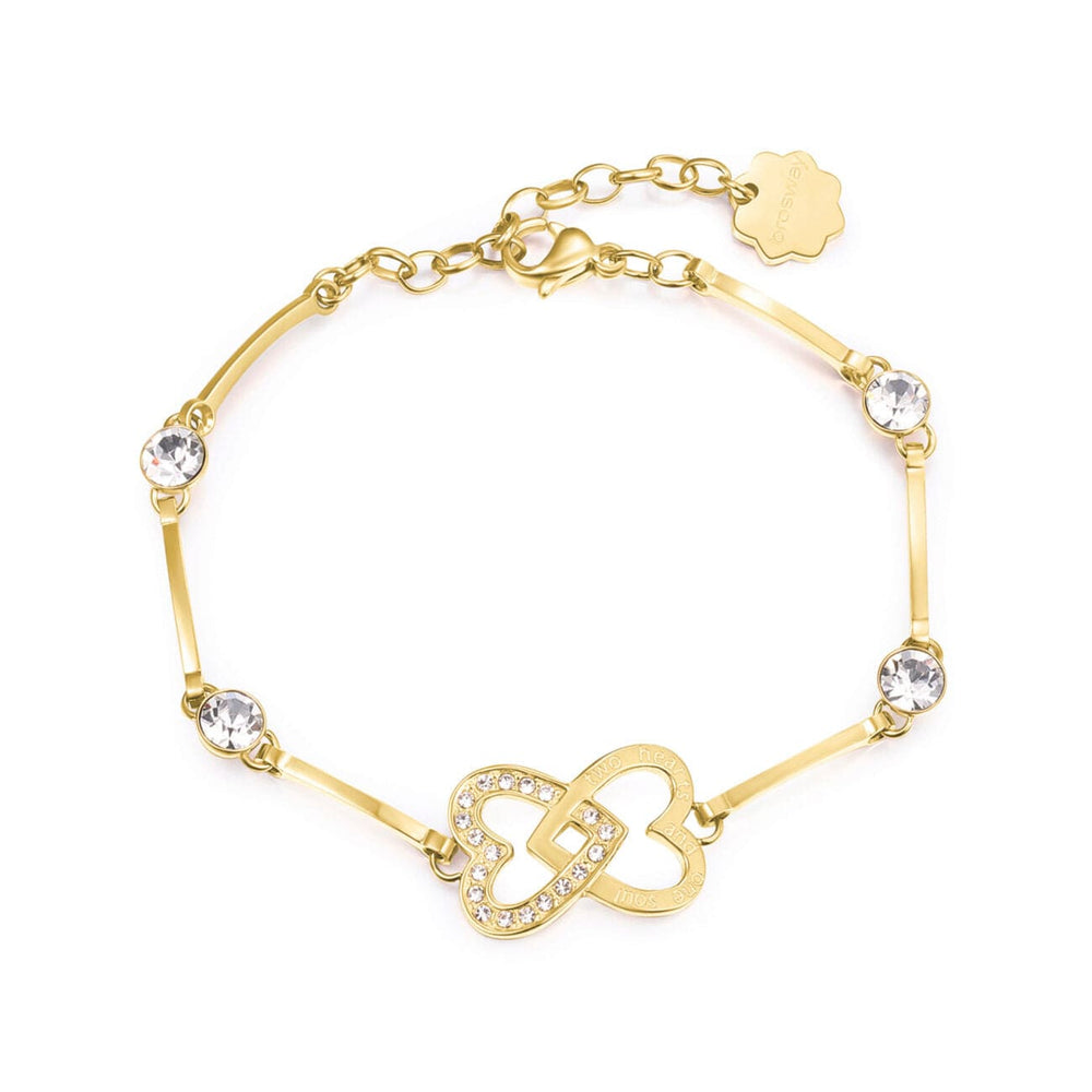 
                      
                        BRC-SS Stainless Steel Gold Tone Chakra Bracelet - Two Hearts with Crystals
                      
                    