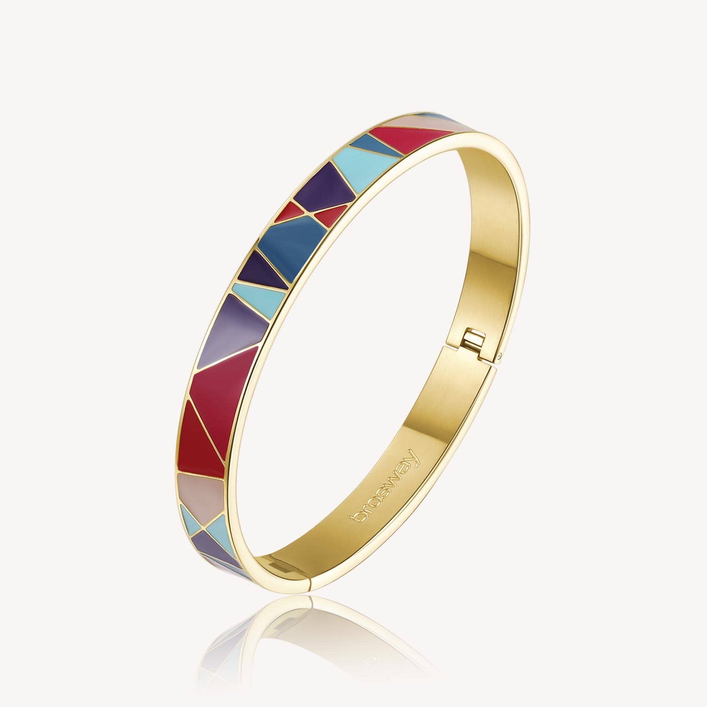 BRC-SS Stainless Steel Gold Tone Latching Bangle with Multicolored Enamel