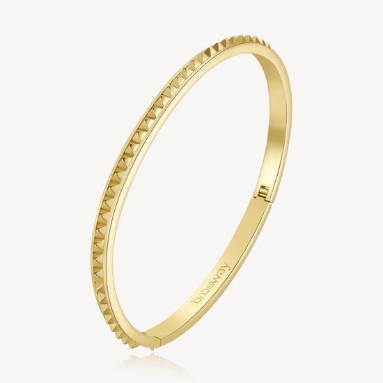 BRC-SS Stainless Steel Gold Tone Latching Bangle with Ridges