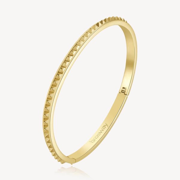 Stainless Steel Gold Tone Latching Bangle with Ridges