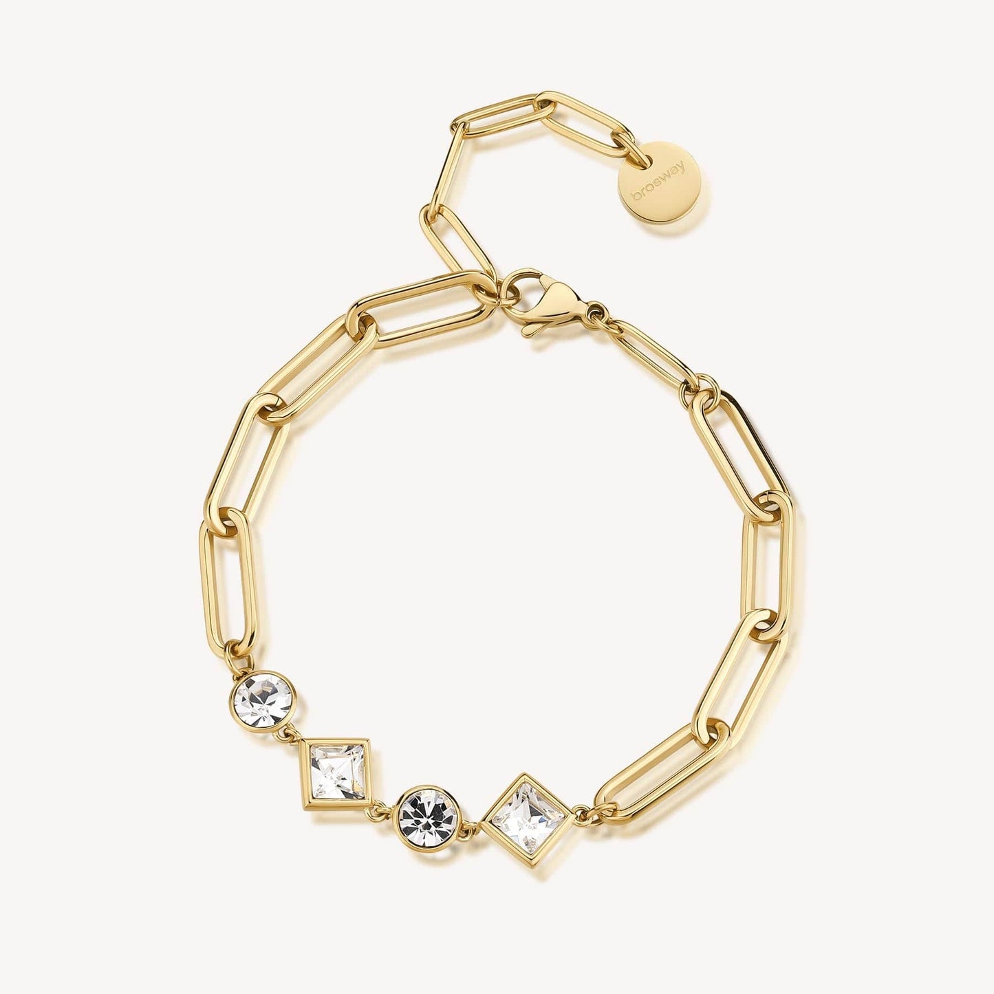BRC-SS Stainless Steel Gold Tone Oval Link Chain with Crystals Bracelet