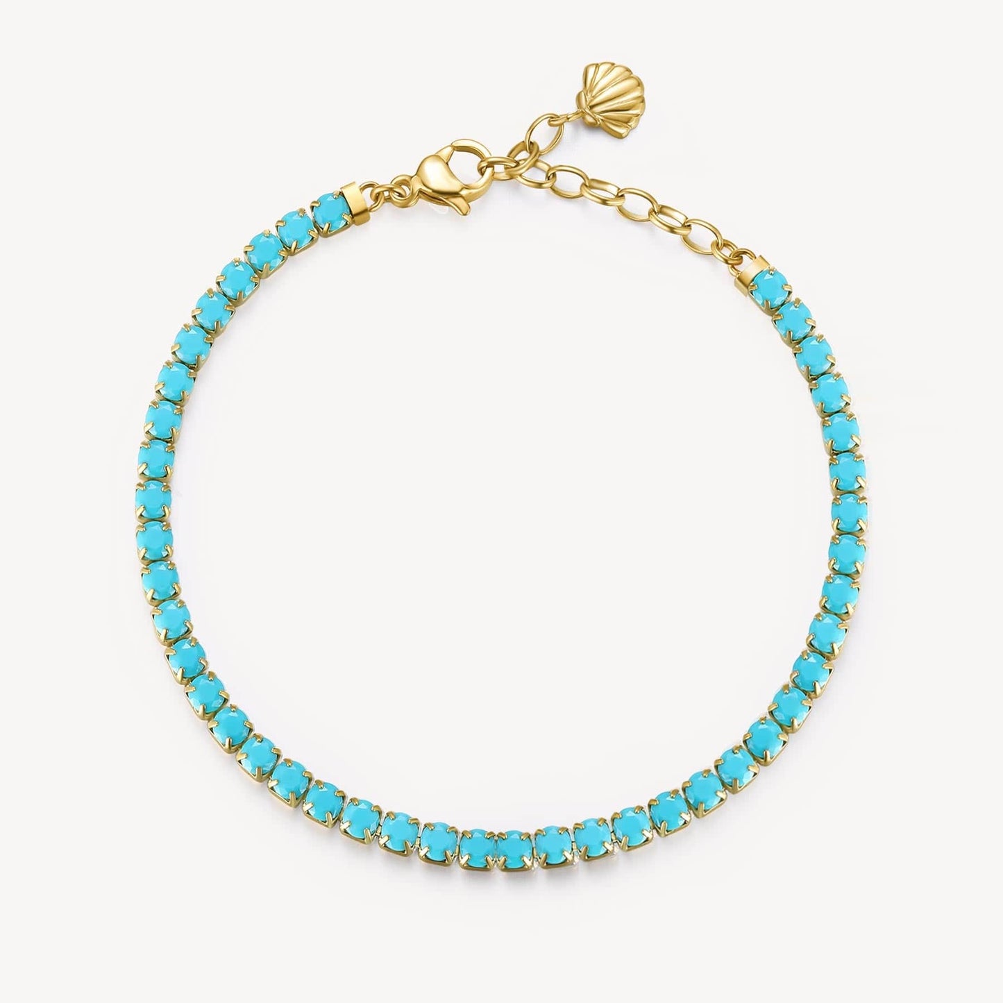 BRC-SS Stainless Steel Gold Tone Turquoise Crystal Line Bracelet