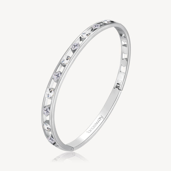 BRC-SS Stainless Steel  Latching Bangle with Engraving and Crystals