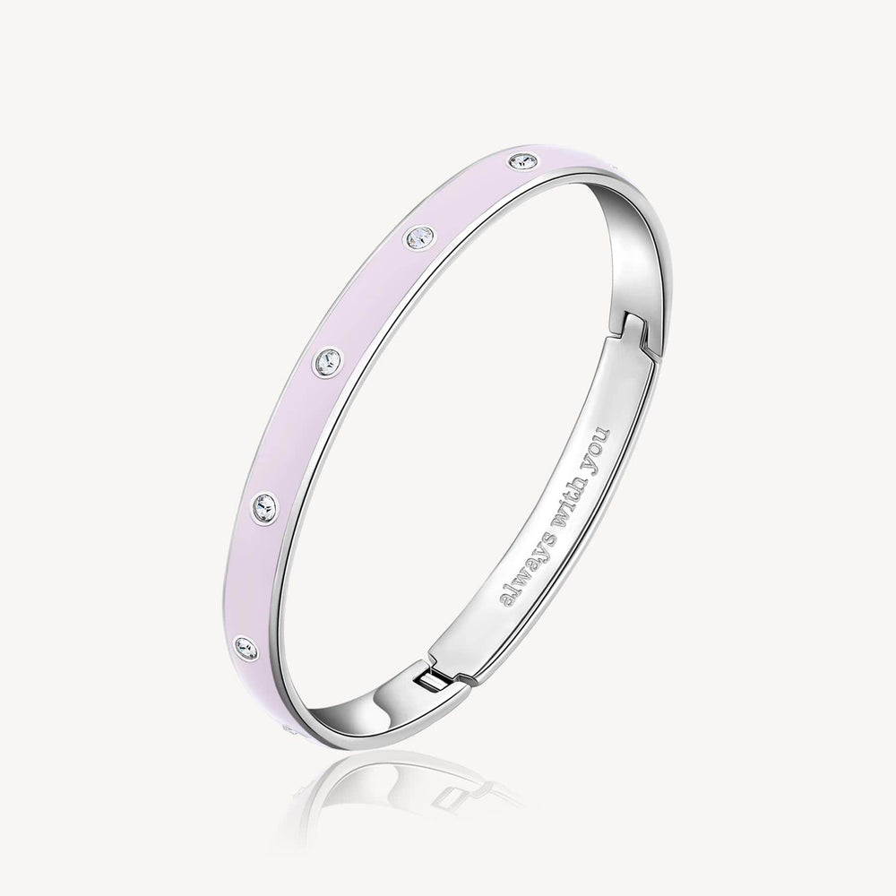 BRC-SS Stainless Steel Latching Bangle with Light Pink Enamel, Crystals, & Engraving