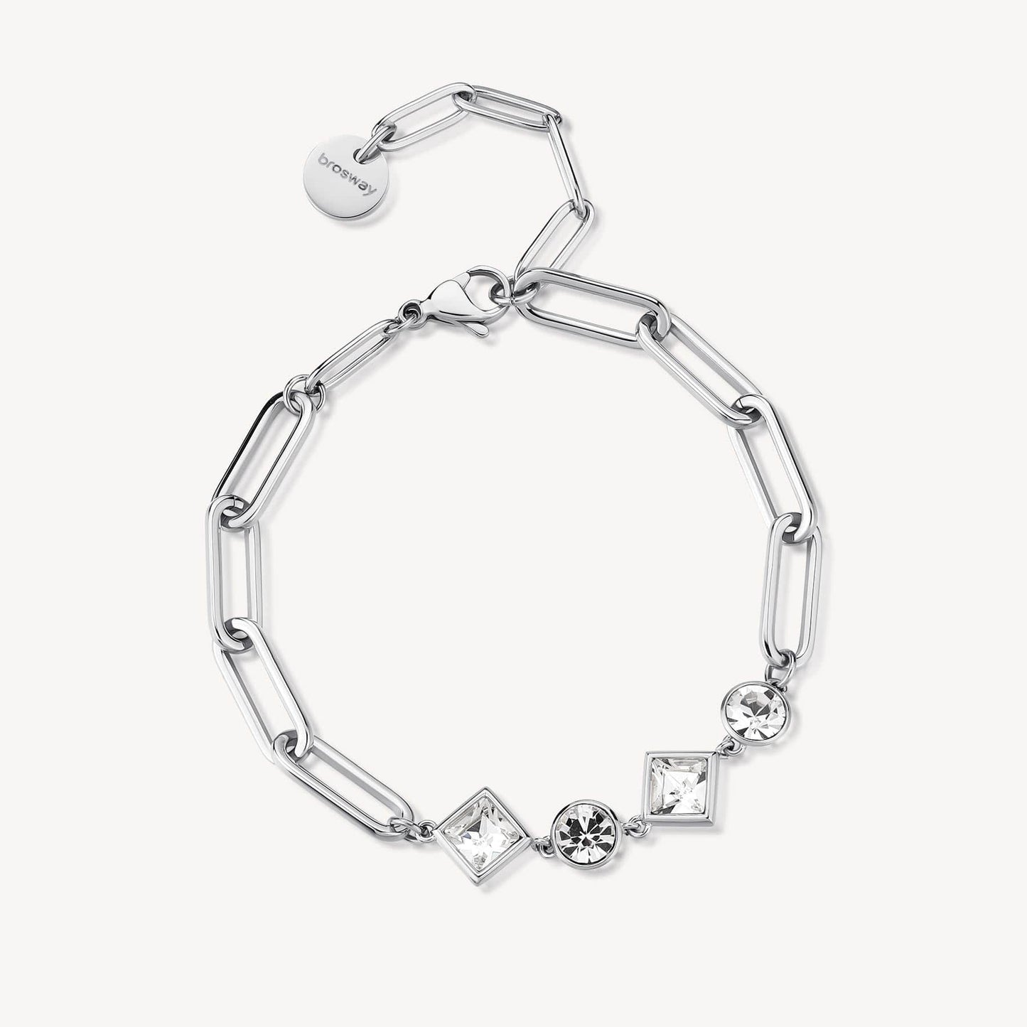 BRC-SS Stainless Steel Oval Link Chain with Crystals Bracelet