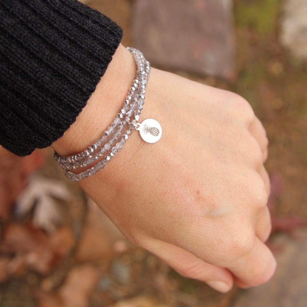 BRC Stay Sweet ~ Stretchy Silver Crystal Wrap Bracelet