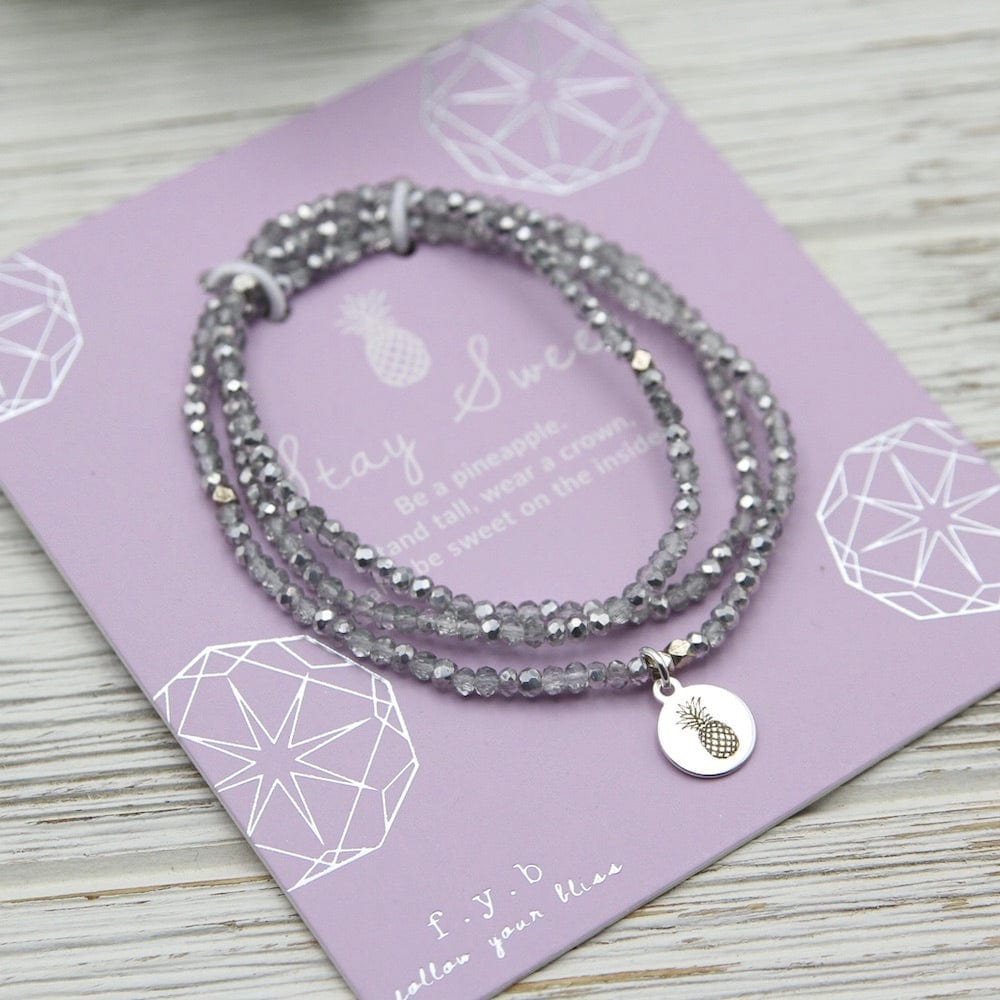 BRC Stay Sweet ~ Stretchy Silver Crystal Wrap Bracelet