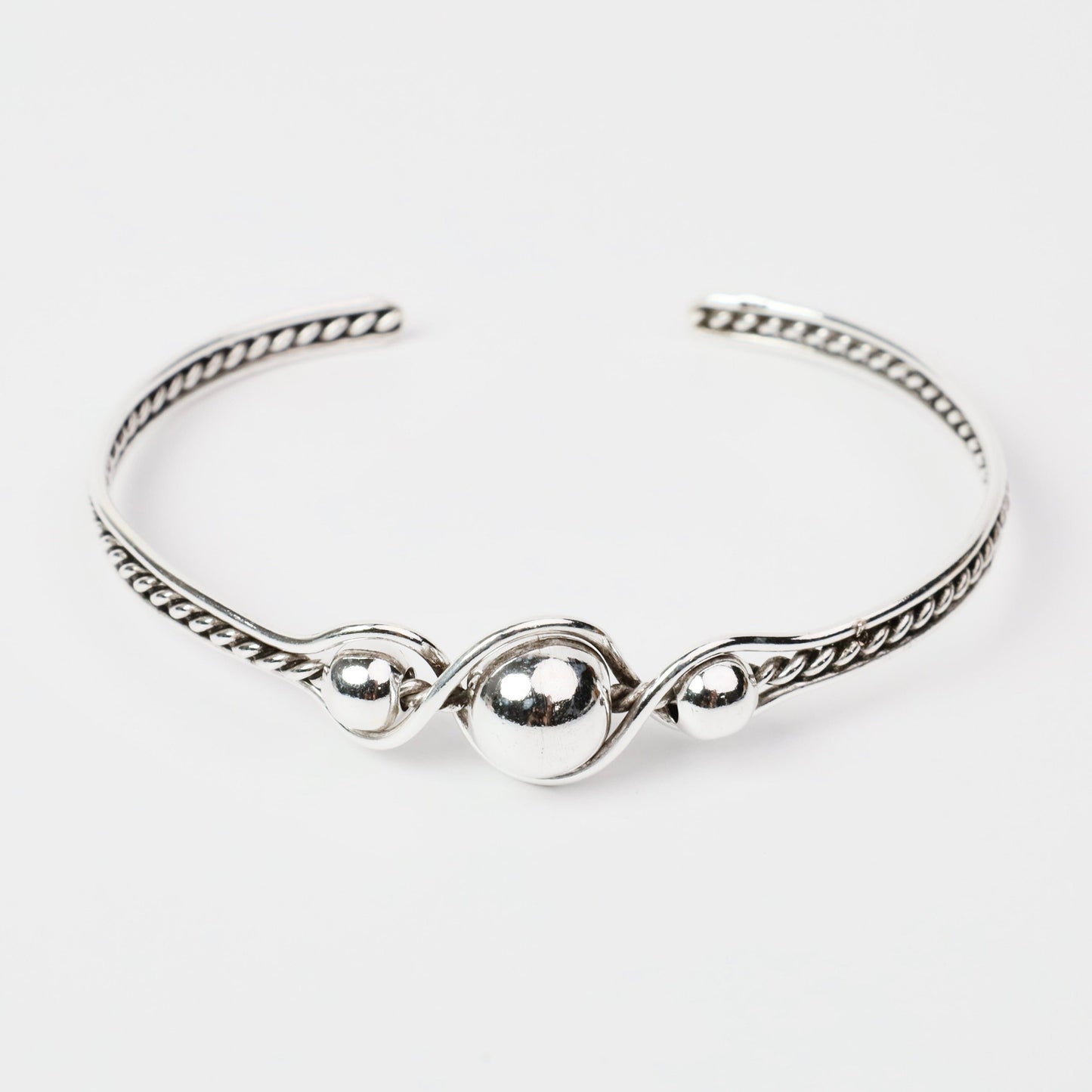 BRC Sterling Silver 3 Ball Center Wrapped Cuff Bracelet