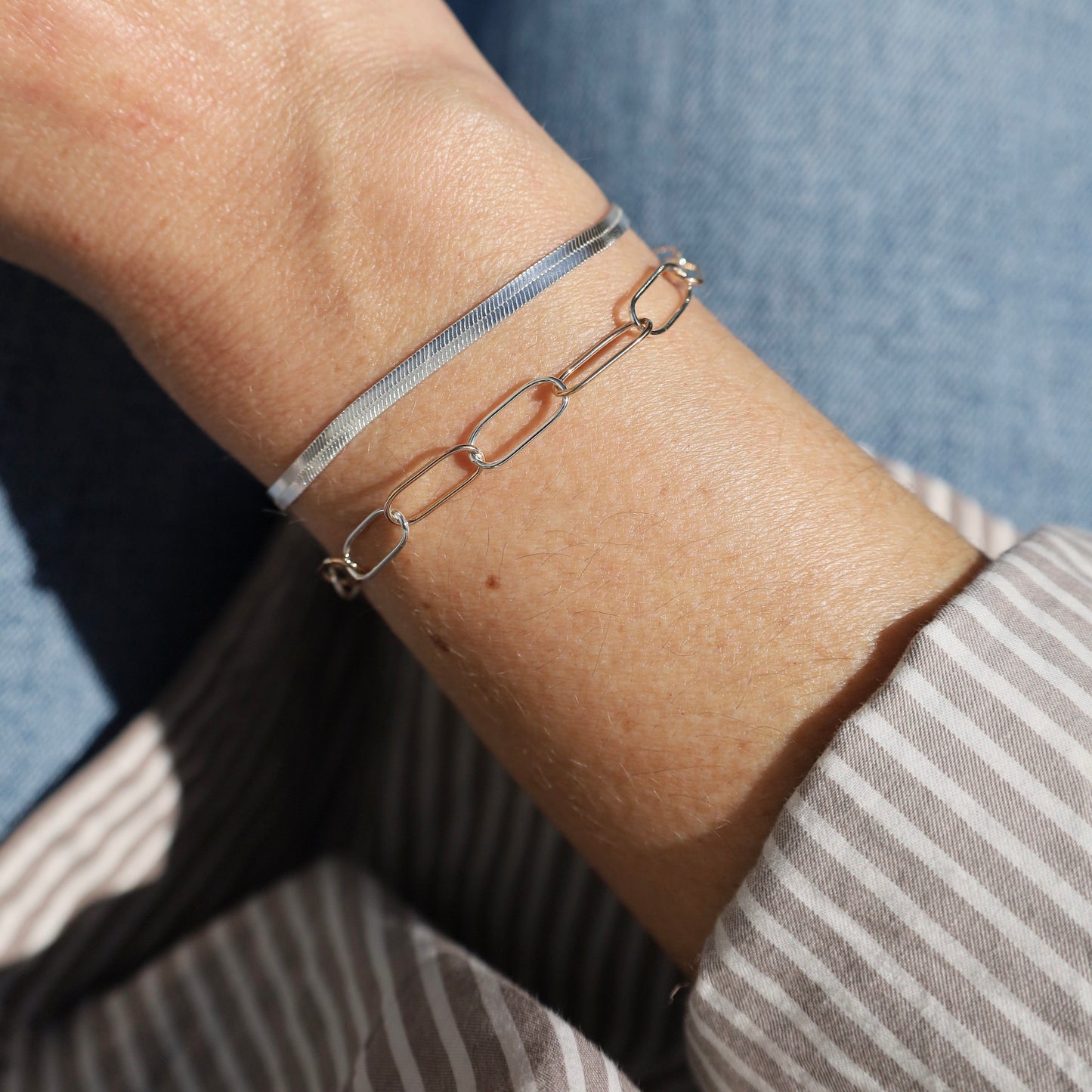 BRC Sterling Silver 3mm Herringbone Chain Bracelet