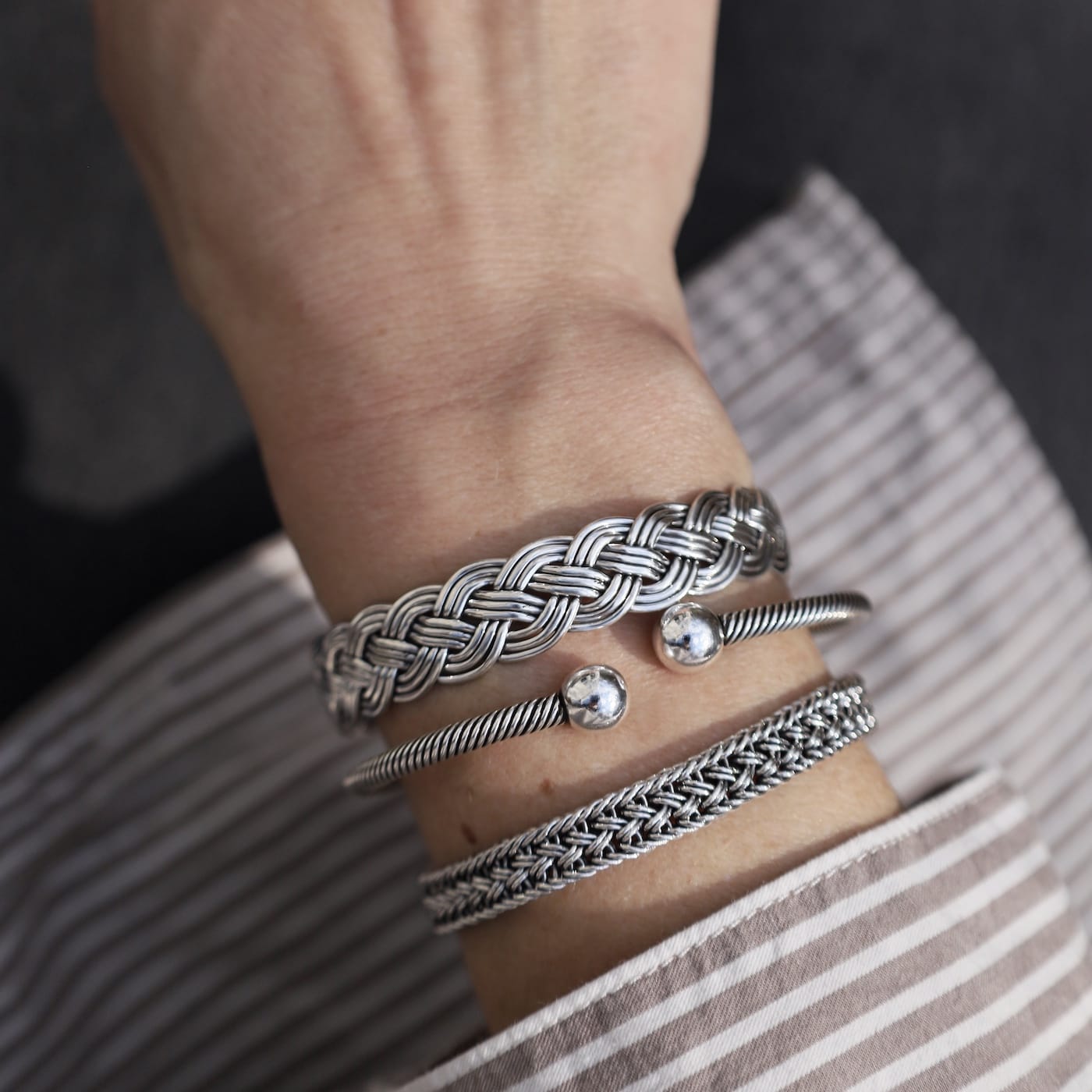 BRC Sterling Silver 4 Strand Woven Cuff