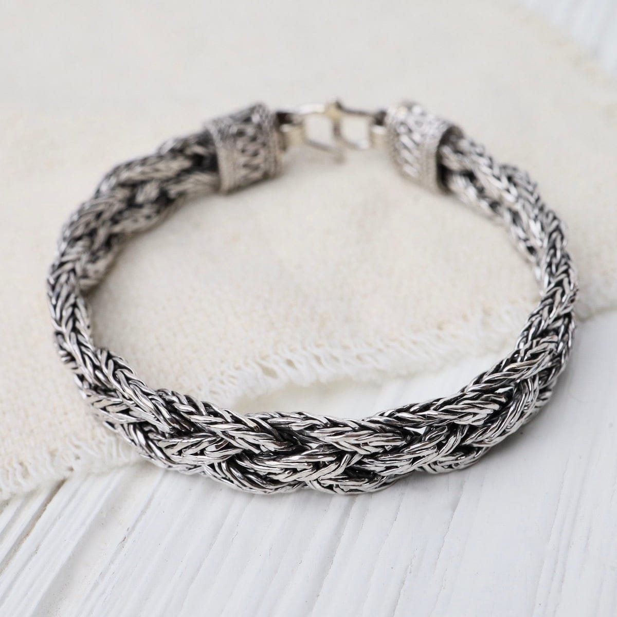 BRC Sterling Silver Braided Bali Chain Bracelet