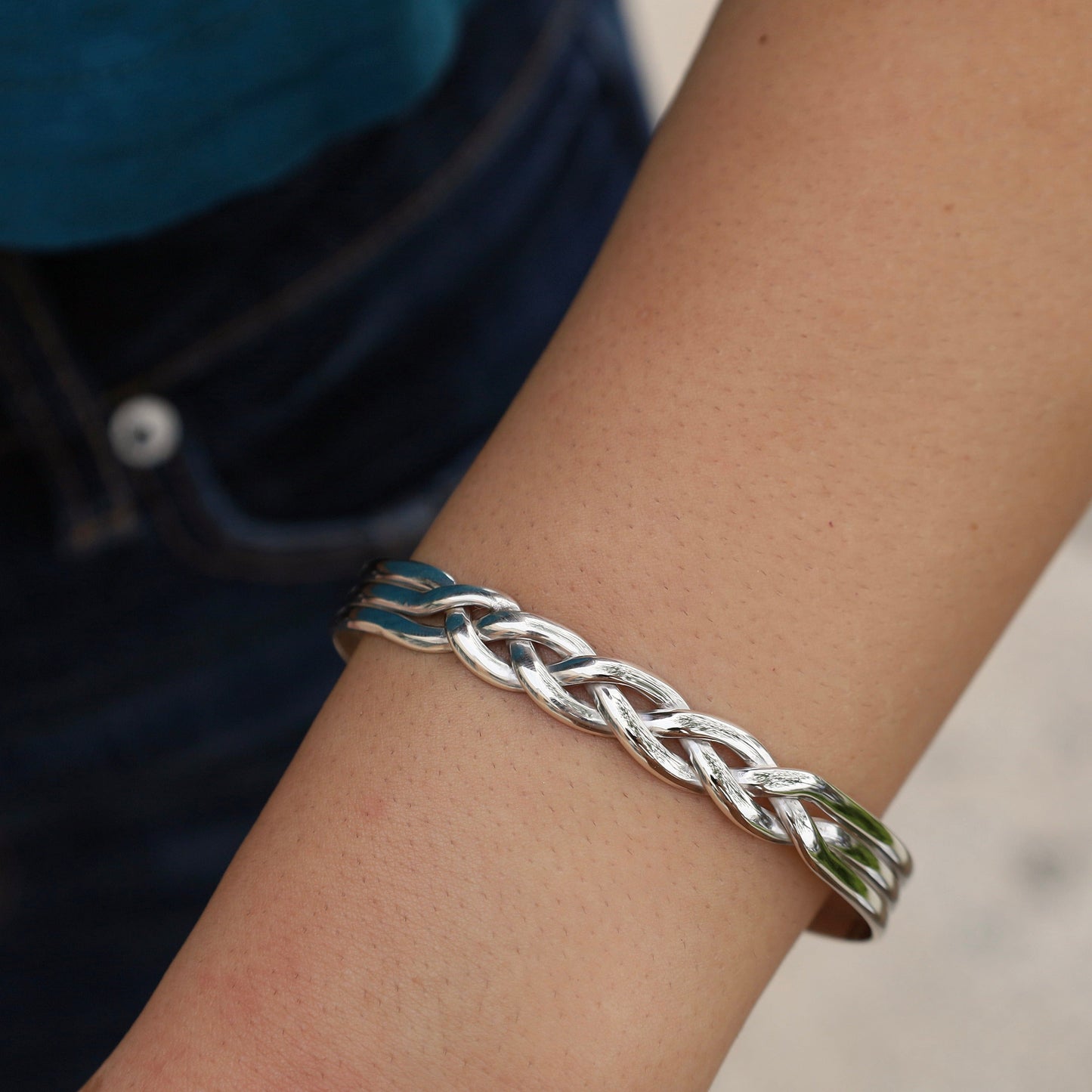 BRC Sterling Silver Braided Center Cuff Bracelet