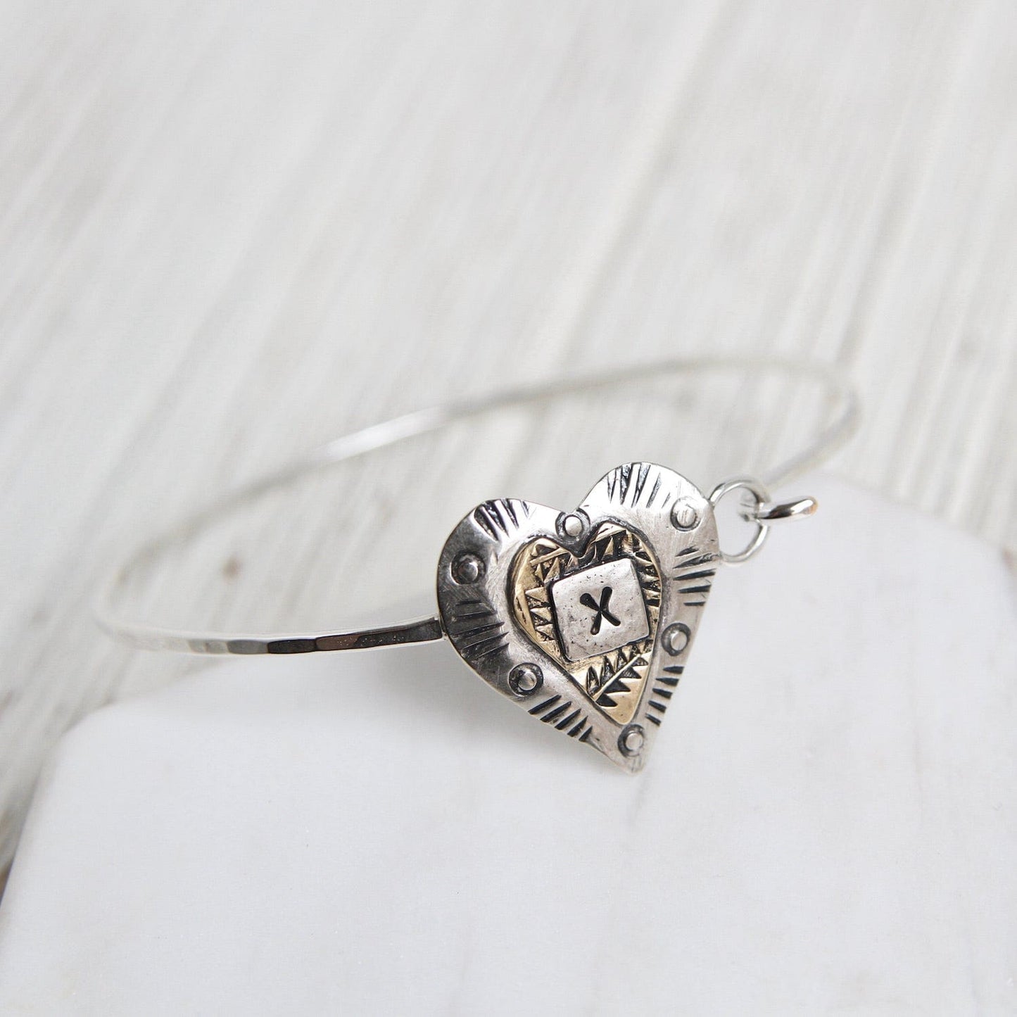 BRC Sterling Silver & Brass Heart Latching Bracelet
