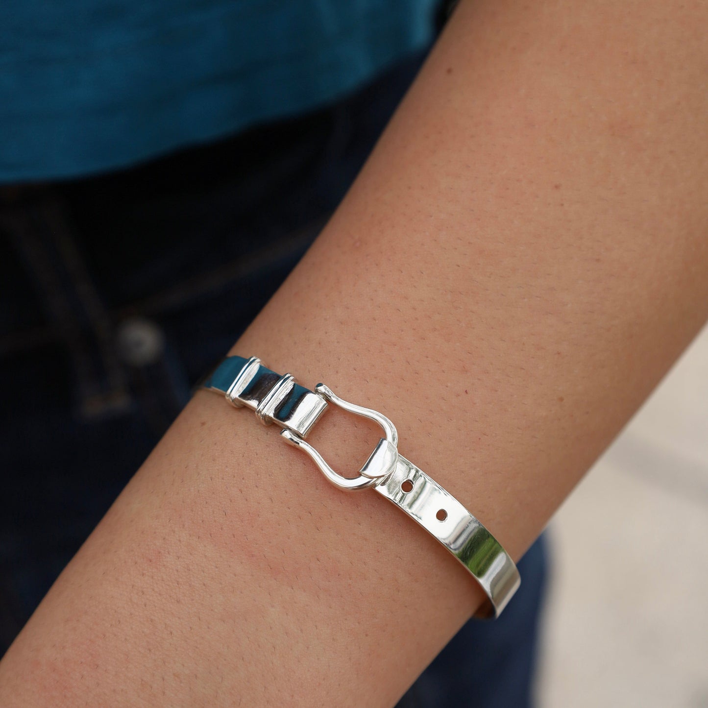 BRC Sterling Silver Buckle Latch Cuff Bangle Bracelet