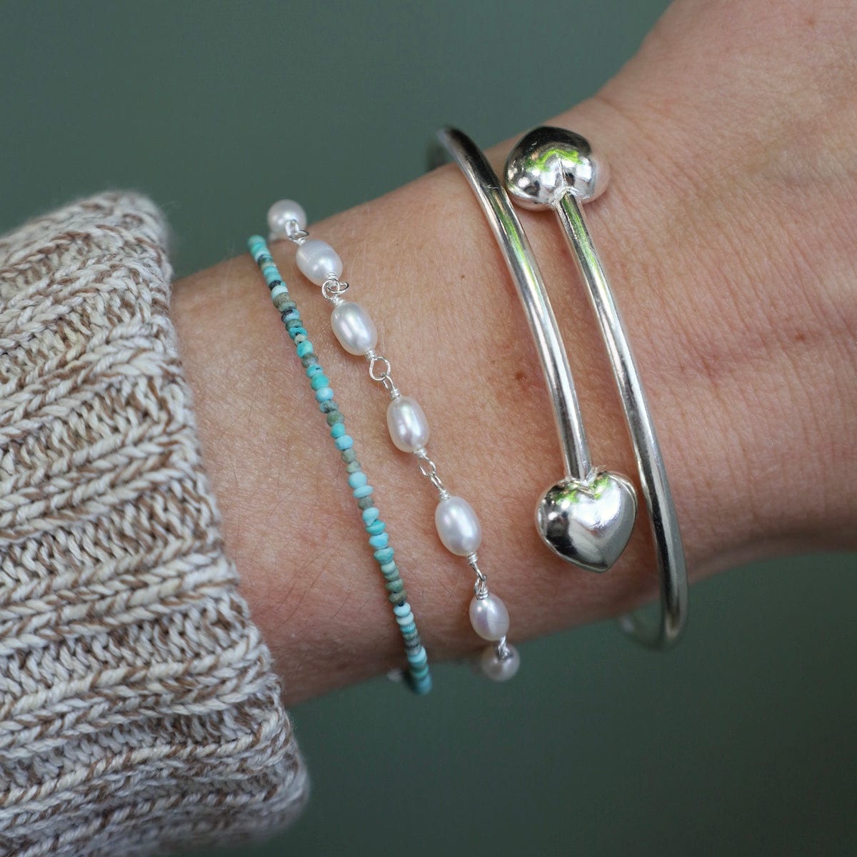 BRC Sterling Silver By-Pass Bangle with Heart Ends