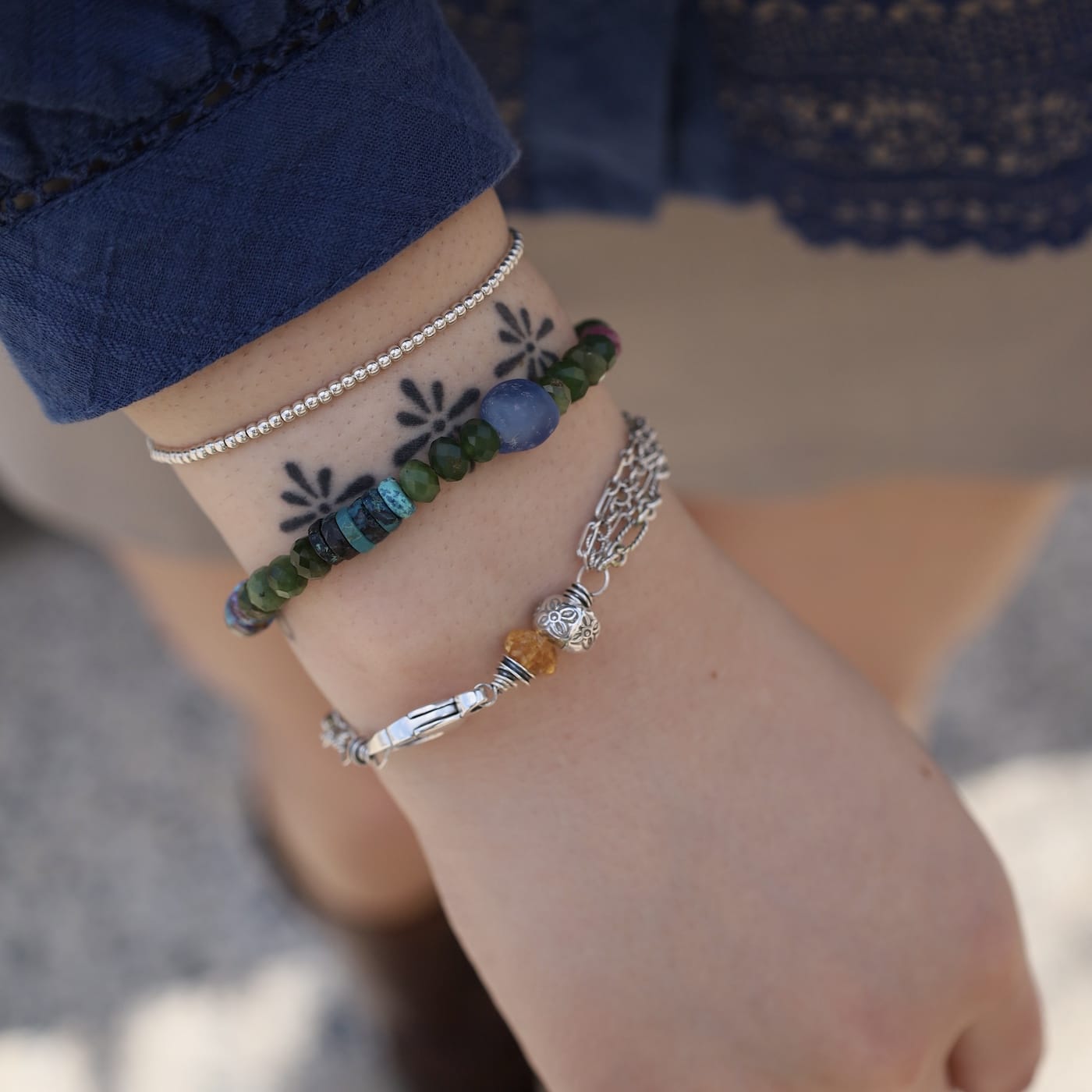 BRC Sterling Silver & Citrine Layered Bracelet