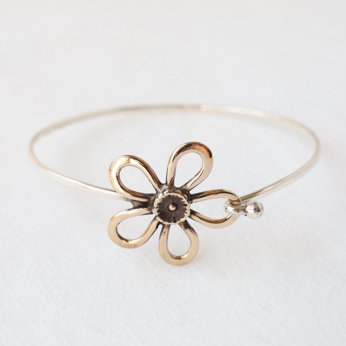 BRC Sterling Silver Clasp Bracelet with Brass Five Petal Daisy