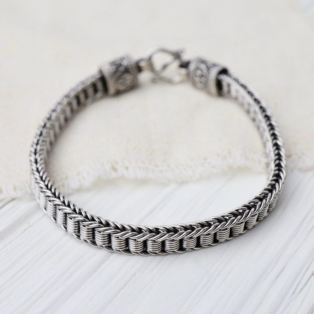 BRC Sterling Silver Coil Woven Bali Chain Bracelet