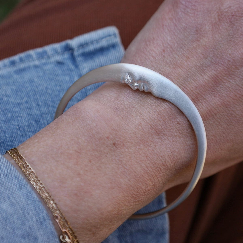 BRC Sterling Silver Crescent Moonface Bangle