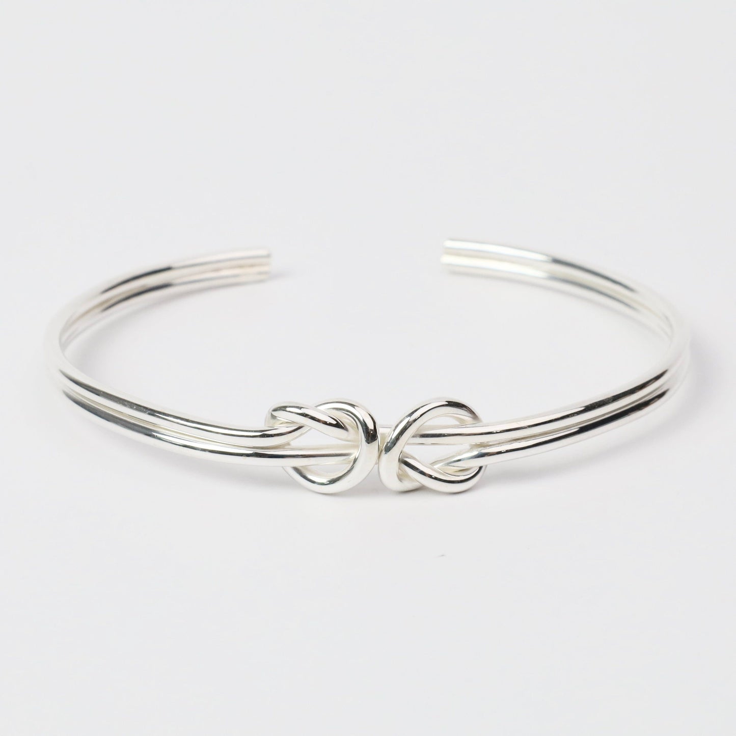 BRC Sterling Silver Dainty Double Overhand Knot Cuff Bracelet