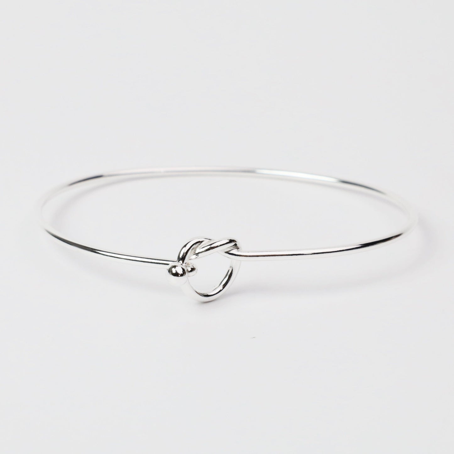 BRC Sterling Silver Dainty Knot Latch with Ball Catch Bangle Bracelet