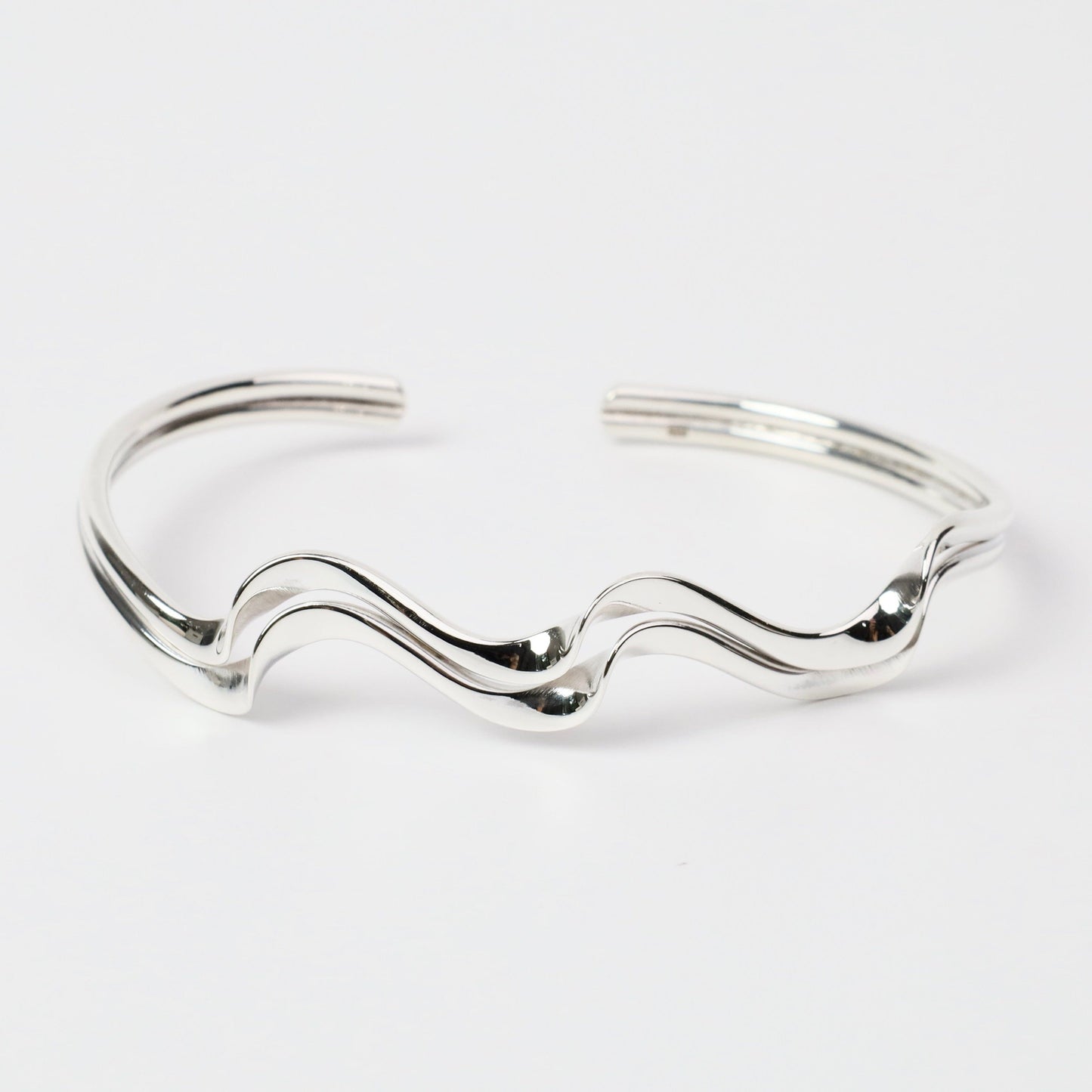 BRC Sterling Silver Double 3 Wide Wave Cuff Bracelet