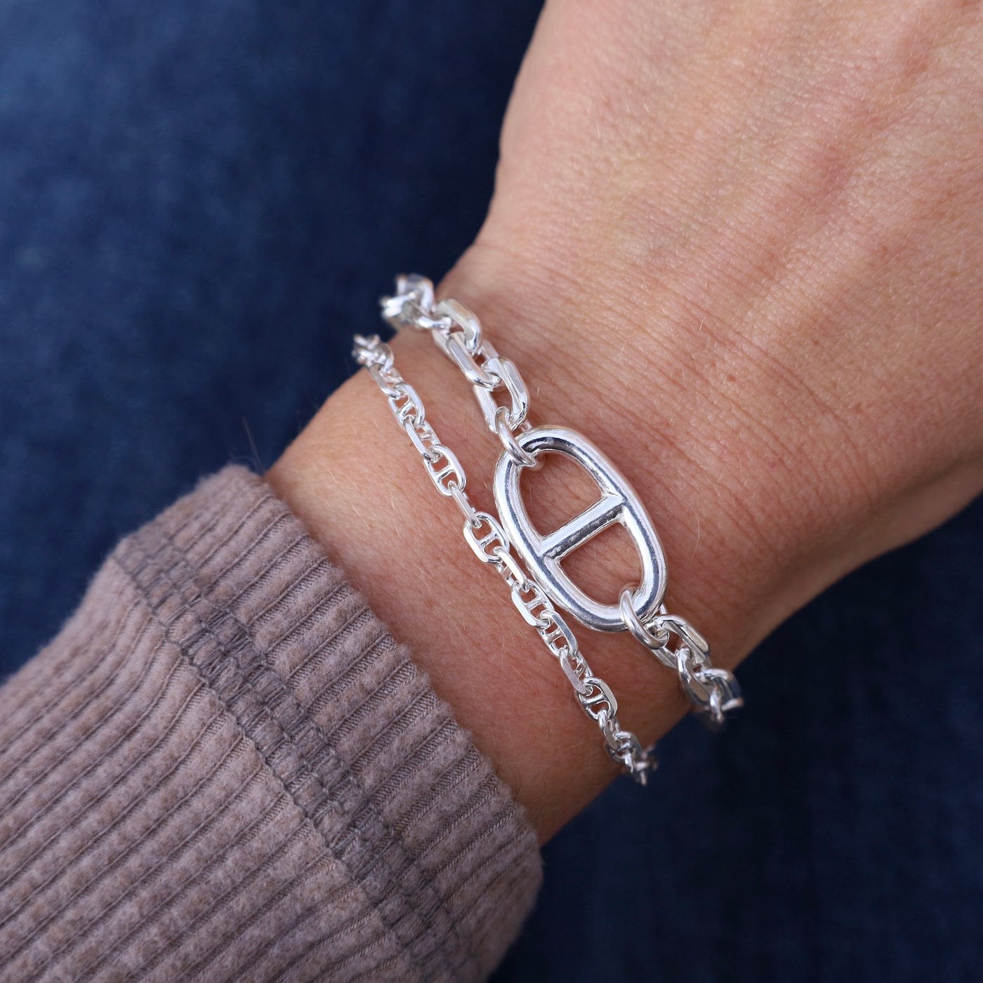 Sterling Silver Double Chain with Anchor Link Bracelet – Dandelion 