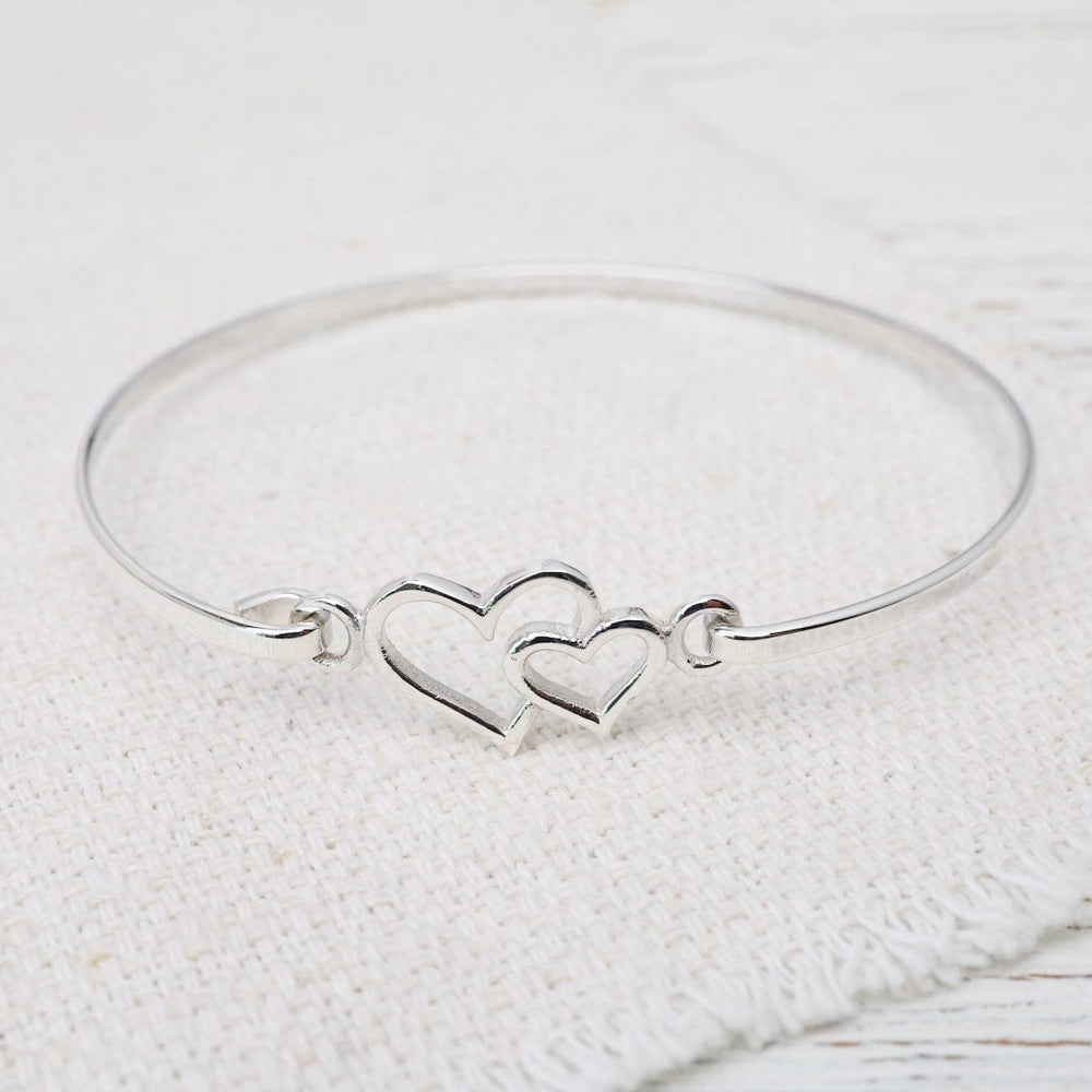 BRC Sterling Silver Double Heart Latching Bangle