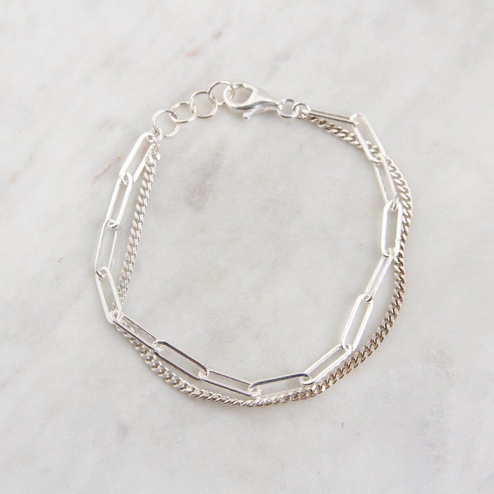 BRC Sterling Silver Double Strand Curb & Paperclip Chain Bracelet