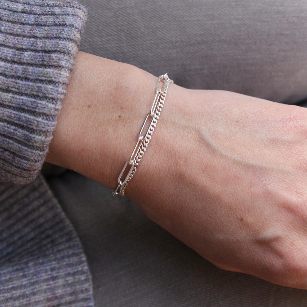 
                  
                    BRC Sterling Silver Double Strand Curb & Paperclip Chain Bracelet
                  
                