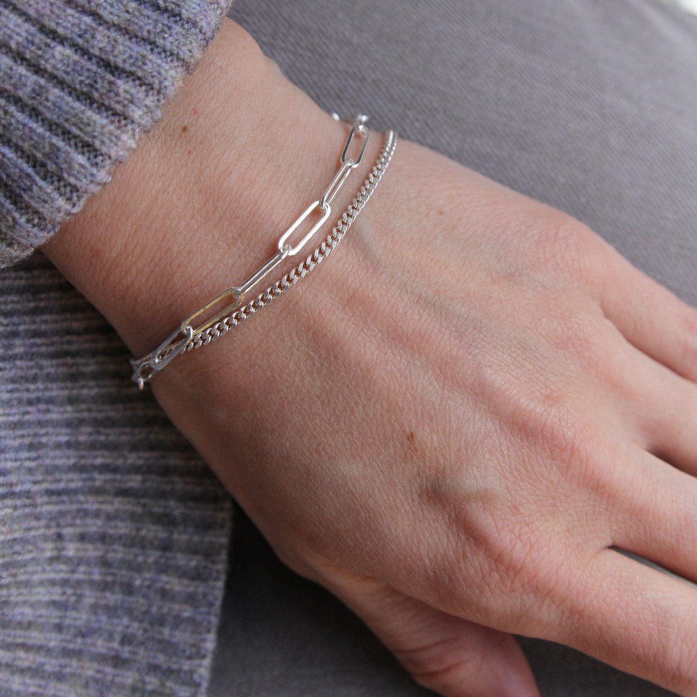 BRC Sterling Silver Double Strand Curb & Paperclip Chain Bracelet