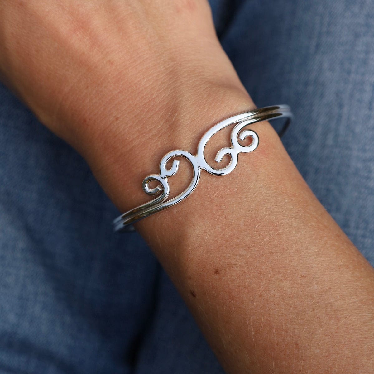 BRC Sterling Silver Double Swirly Curly Front Cuff