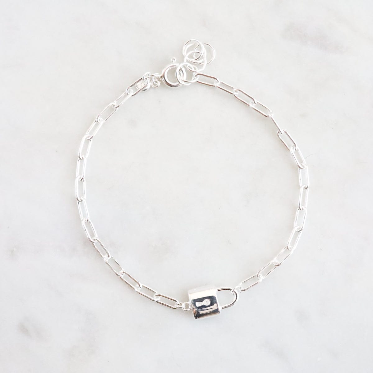 BRC Sterling Silver Drawn Cable Chain with Padlock Bracelet