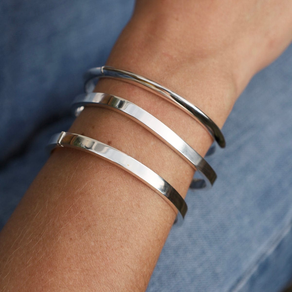 BRC Sterling Silver Flat Oval Hinged Bangle