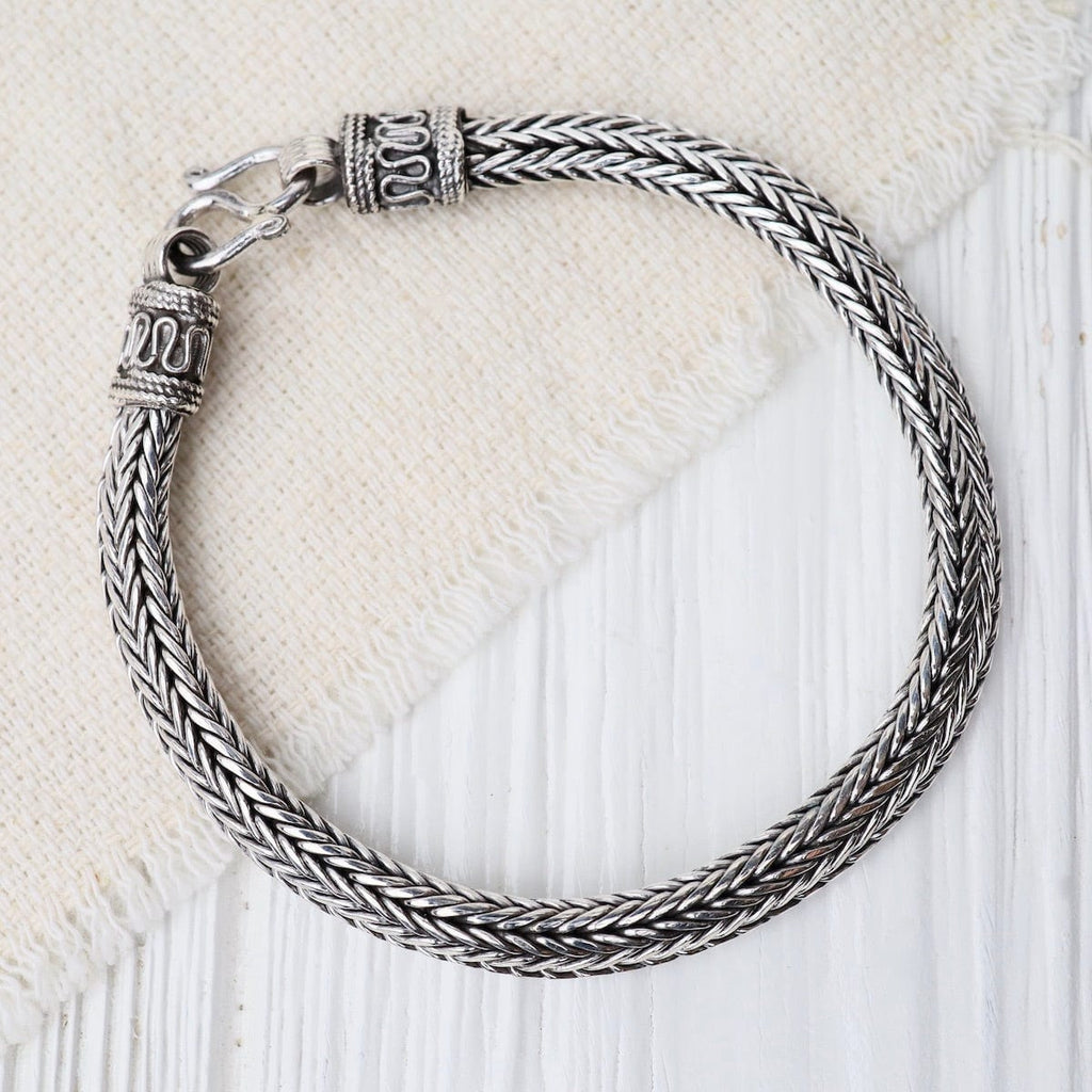 Sterling Silver Flat Woven Bali Chain Bracelet