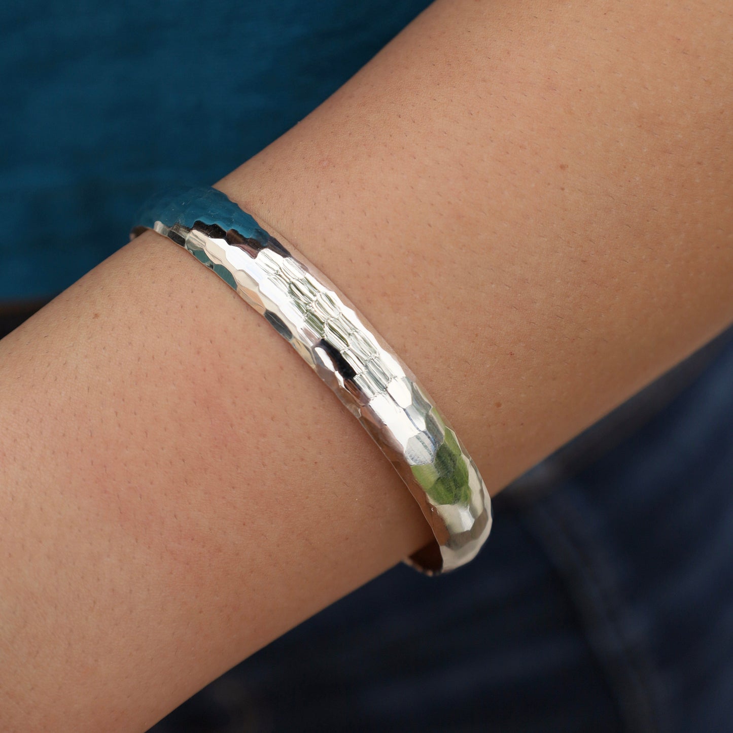 BRC Sterling Silver Hammered Dome Cuff Bracelet