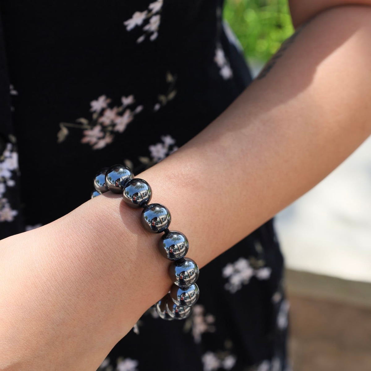 BRC Sterling SIlver Hematite Ball Bracelet