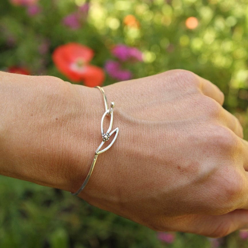 BRC Sterling Silver Hook Bangle with Double Leaf