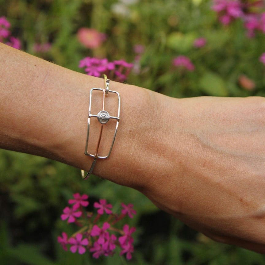 BRC Sterling Silver Hook Bangle with Geometric Grid