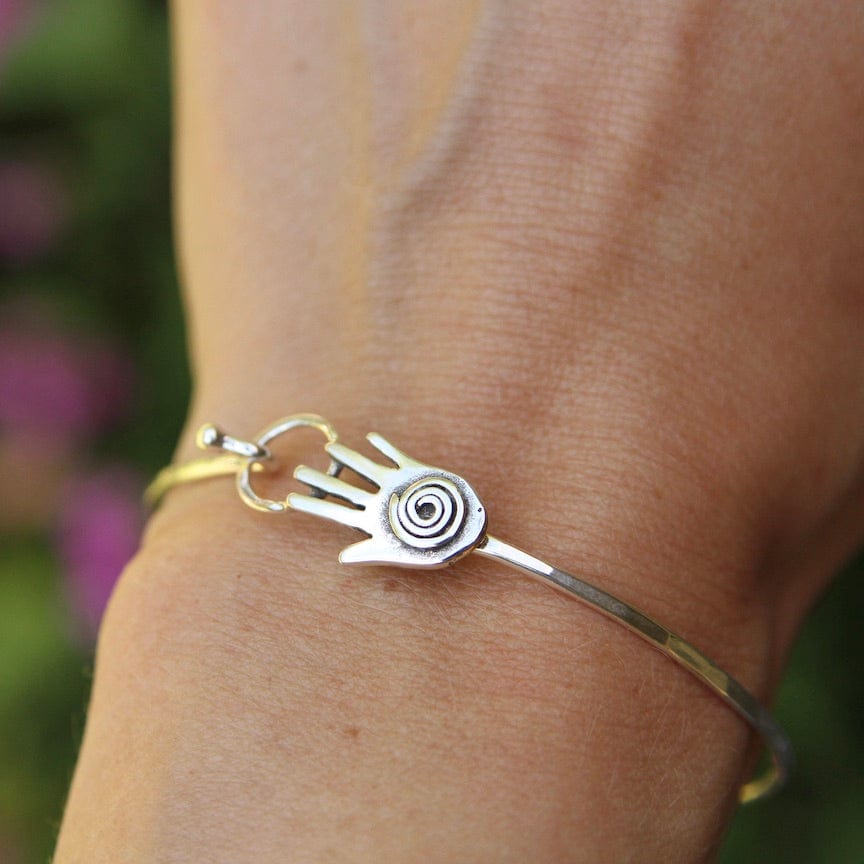Sterling Silver Hook Bangle with Hand with Spiral